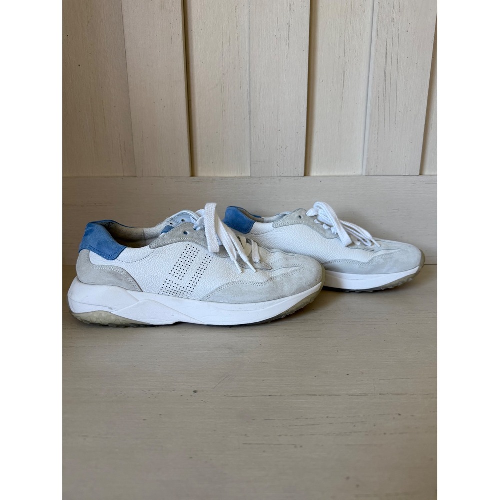 Paul Green Womens White Leather Grey Suede Blue Trim Low Top Sneakers US 7